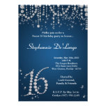 5x7 Blue Diamond Sweet 16 Birthday Invitation
