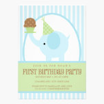 5x7 Blue Elephant Birthday Invitation invitations