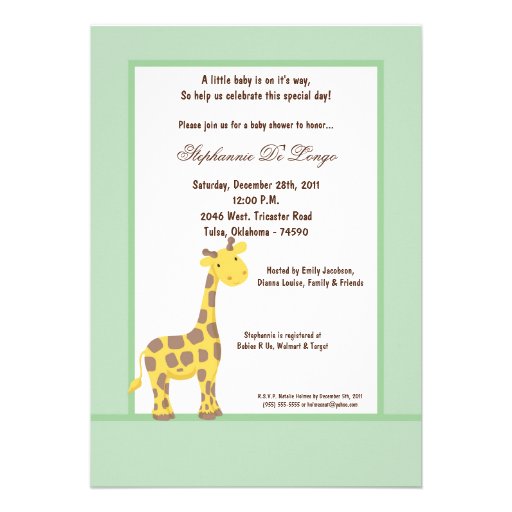 5x7 Blue/Green Giraffe Baby Shower Invitation