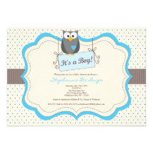 5x7 Blue Hoot Owl Woodland Baby Shower Invitation