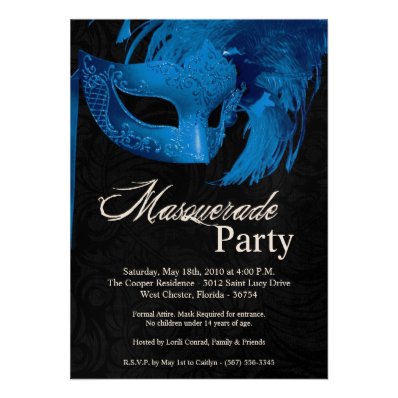 5x7 Blue Masquerade Sweet 16 Birthday Invitation