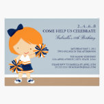 5x7 Blue/Orange Cheerleader Birthday Party Invite invitations