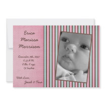 5x7 Blue Pink Stripe Photo Birth Announcement
