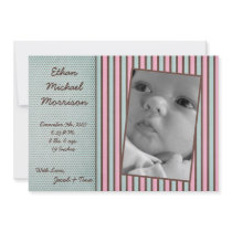 5x7 Blue Pink Stripe Photo Birth Announcement