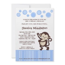 5x7 Blue Pop Monkey Dance Baby Shower Invitation