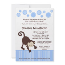 5x7 Blue Pop Monkey Dance Baby Shower Invitation