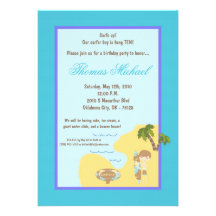5x7 Blue Surfer Boy Birthday Party Invitation