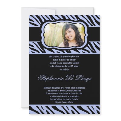 5x7 Blue Zebra Print Quinceanera Invitation by AnnLeeDesigns