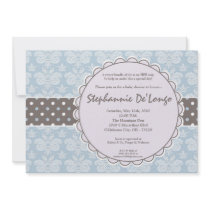 5x7 Boy Blue Damask Lace Baby Shower Invitation