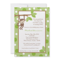 5x7 Boy Blue Monkey Jungle Birthday Invitation