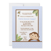 5x7 Boy Blue Papgayo Monkey Birthday Invitation