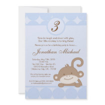 5x7 Boy Blue PolkaDot Monkey Birthday Invitation