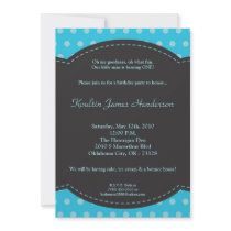 5x7 Boy Blue Polkadot Poke Birthday Invitation