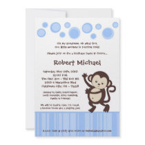 5x7 Boy Blue Pop Monkey Dance Birthday Invitation