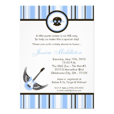 5x7 Boy Blue Punk Rocker Baby Shower Invitation