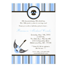 5x7 Boy Blue Punk Rocker Birthday Party Invitation