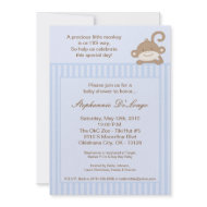 5x7 Boy Blue Stripe Monkey Baby Shower Invitation invitation