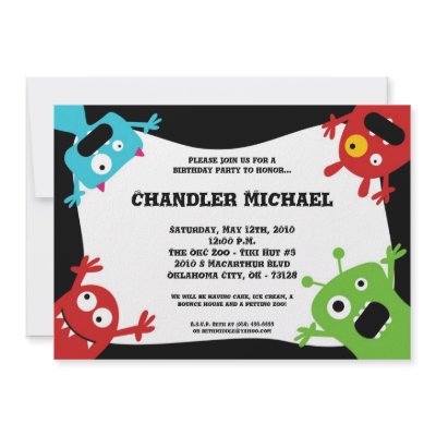 5x7 Boy Little Monsters Birthday Party Invitation by thepapergenius