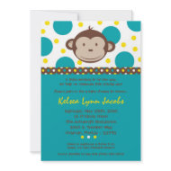 5x7 Boy Modern Mod Monkey Baby Shower Invitation invitation