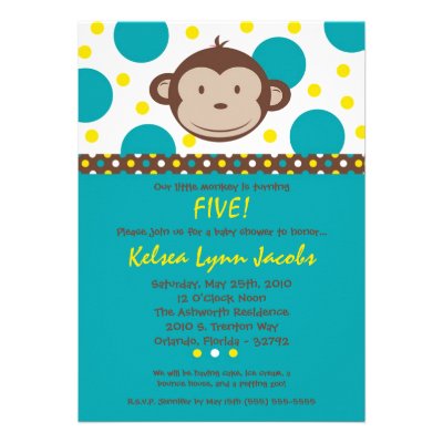 5x7 Boy Modern Mod Monkey Birthday Par Invitation