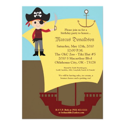 5x7 Boy Pirate Ship Birthday Party Invitation