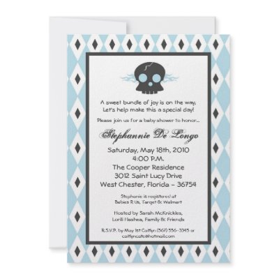 5x7 Boy Punk Rock Skull EMO Baby Shower Invitation by AnnLeeDesigns