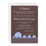 5x7 Boy Triplets Elephant Baby Shower Invitation