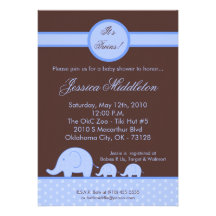 5x7 Boy Twins Mod Elephant Baby Shower Invitation