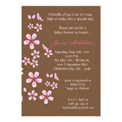 5x7 Brown Cherry Blossom Baby Shower Invitation