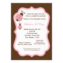 5x7 Brown Lady Bug Baby Shower Custom Invites