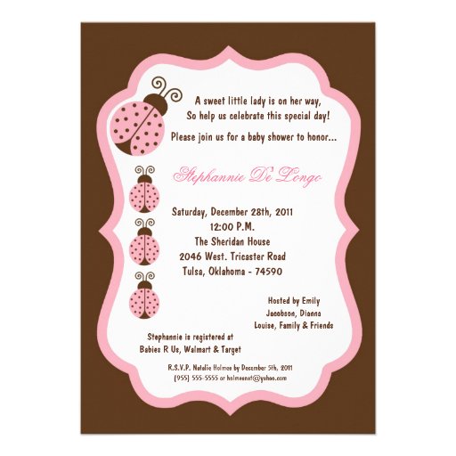 5x7 Brown Lady Bug Baby Shower Invite