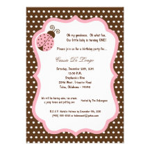 5x7 Brown Lady Bug Birthday Party Invite