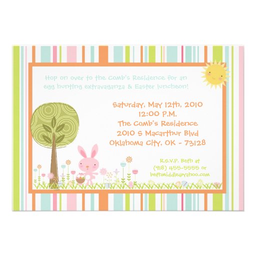 5x7 Bunny Rabbit Egg Hunt Easter Lunch Invitation