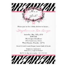 5x7 Butterfly Zebra Print Baby Shower Invitation