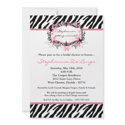5x7 Butterfly Zebra Print Bridal Shower Invitation by AnnLeeDesigns