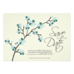 5X7 Cherry Blossom Designer Save the Date 2 teal Custom Invitation