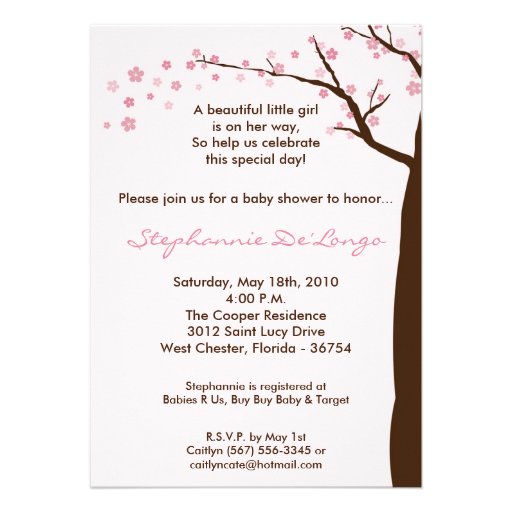 5x7 Cherry Blossom Tree Baby Shower Invitation