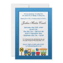 5x7 Choo Choo Train Blue Birthday Party Invitation