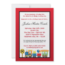 5x7 Choo Choo Train Red Birthday Party Invitation