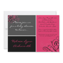 5x7 Colorful Pink Square Bo Baby Shower Invitation