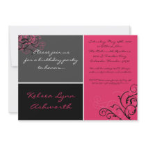 5x7 Colorful Pink Square Bo Birthday Invitation