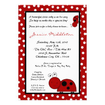 5x7 Crimson Red Lady Bug Baby Shower Invitation