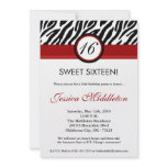 5x7 Crimson Red Zebra16th Birthday Invitation