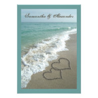 5x7 Custom Sand Hearts Beach Destination Wedding Personalized Announcement
