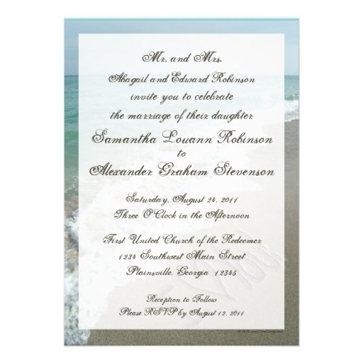 5x7 Custom Sand Hearts Beach Destination Wedding Personalized Announcement