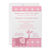 5x7 Cute Pink Elephant Baby Shower Invitation