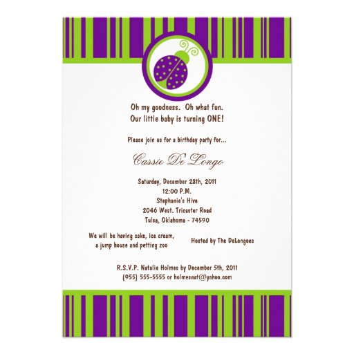 5x7 Dark Purple Lady Bug Birthday Party Invite