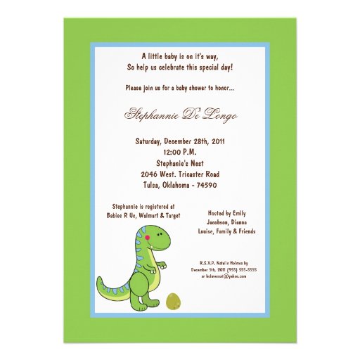 5x7 Dinosaur Baby Shower Invitation