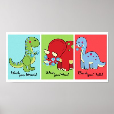 Bathroom Paintings on 5x7 Dinosaur Dino World Bathroom Wall Art Poster By Annleedesigns