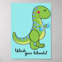5x7 Dinosaur Wash Your Hands Bathroom Wall Art Print